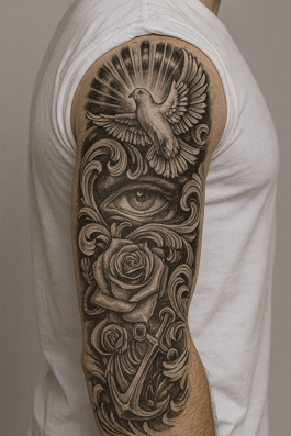 Güvercin Ve Göz Figürlü 12 Saat Sonra Kararan Geçici Kol Dövme Tattoo