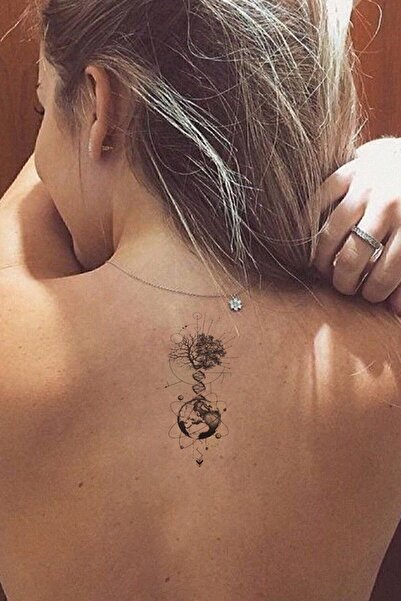 Dna Evren Soyağacı Boyun Sırt Geçici Dövme Tattoo