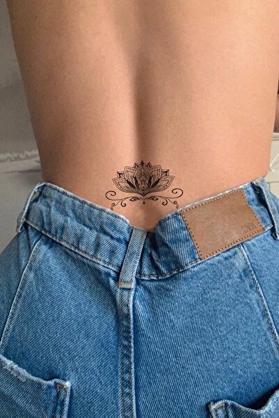 Hint Motifli Lotus Çiçeği Kalça Bel Geçici Dövme Tattoo