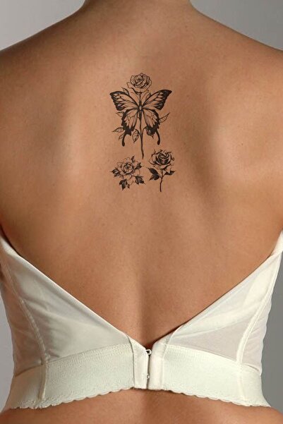 Kelebek Ve Gül Butterfly And Rose Sırt Geçici Dövme Tattoo
