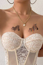 Renkli Zebra Göğüs Geçici Dövme Tattoo