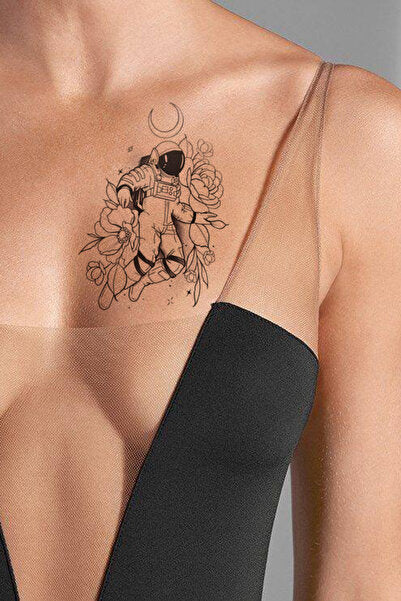 Astronot Gül Göğüs Geçici Dövme Tattoo