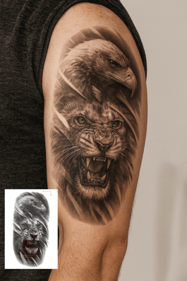 Geçici Aslan Ve Kartal Figürlü Dövme Tattoo