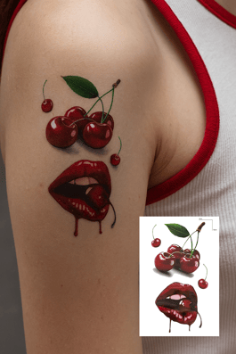 Geçici Kiraz Ve Dudak Figürlü Mini Dövme Tattoo