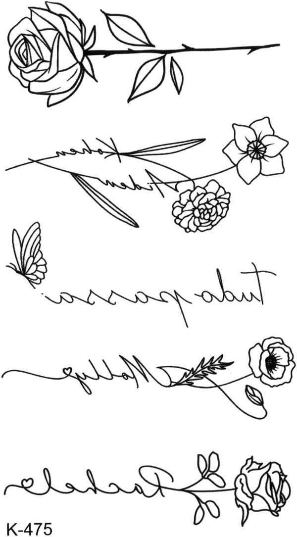Yazılı Çiçekler Geçici Dövme Mini Tattoo