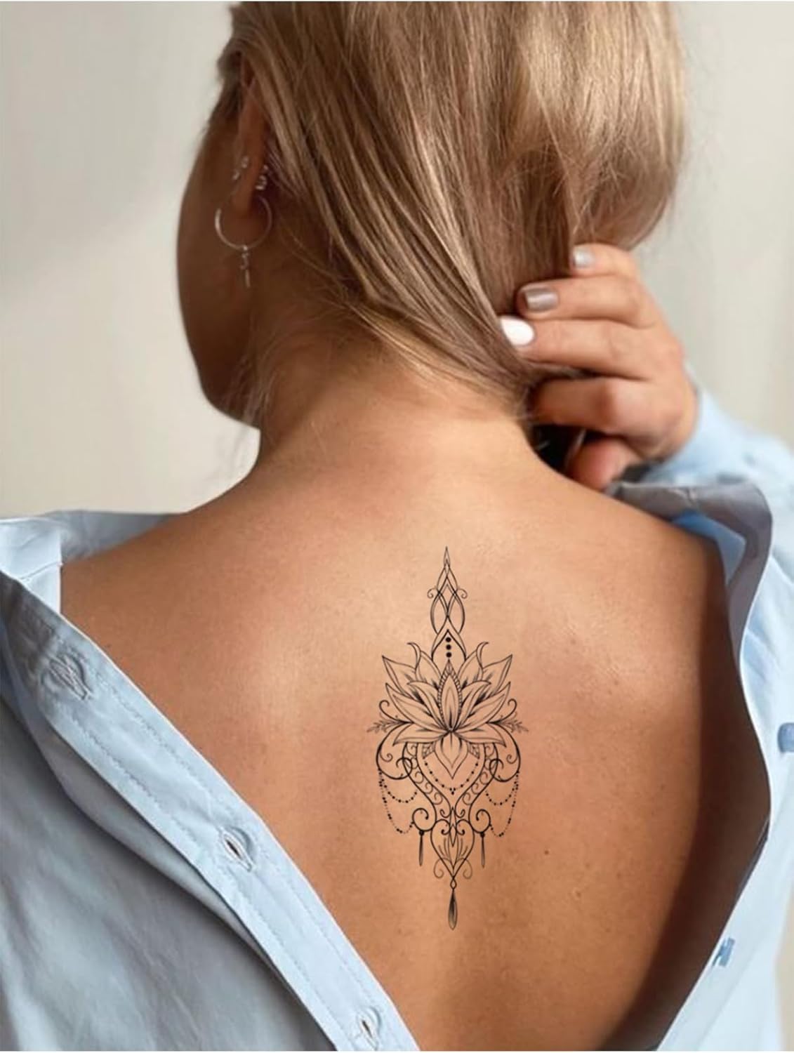 Mandala Desenli Lotus Geçici Dövme, Kadın Geçici Dövme, Mandala Tattoo