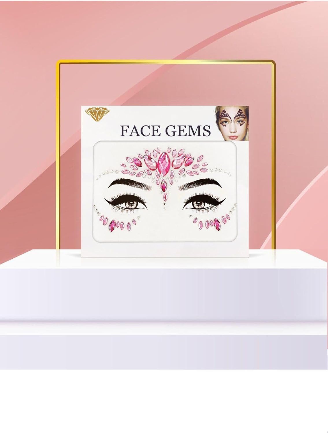 Pembe Renkli Kendinden Yapışkanlı Kristal Yüz Taşı Face Sticker