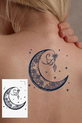Ay Figürlü 12 Saat Sonra Kararan Geçici Mini Dövme Tattoo