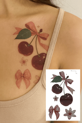 Kiraz Ve Kurdele Figürlü Mini Dövme Tattoo