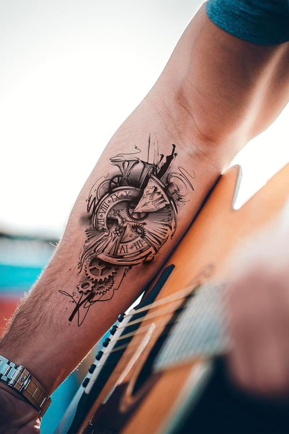 Gerçek Dövme Görünümlü 3 Boyutlu Saat Dövmesi, Tattoo, Erkek Geçici Dövme, Kol Dövmesi, Omuz Dövmesi