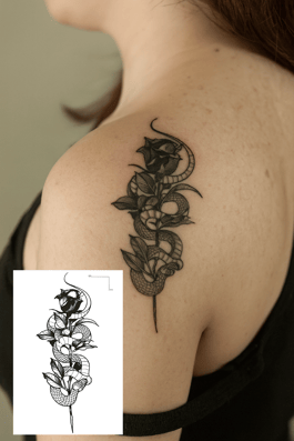 Geçici Gül Ve Yılan Figürlü Mini Dövme Tattoo