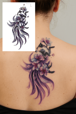 Geçici Kurt Ve Çiçek Figürlü Dövme Tattoo