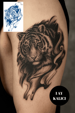 Kaplan Figürlü 12 Saat Sonra Kararan Geçici Orta Dövme Tattoo