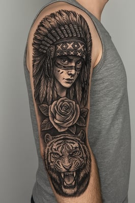 Aslan Ve Kız Figürlü 12 Saat Sonra Kararan Geçici Kol Dövme Tattoo