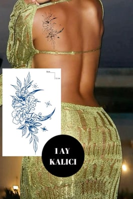 Çiçek Ve Ay Figürlü 12 Saat Sonra Kararan Geçici Dövme Tattoo