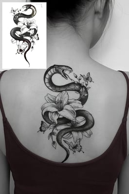 Geçici Yılan Ve Çiçek Figürlü Dövme Tattoo