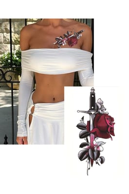 Geçici Kama Ve Gül Figürlü Dövme Tattoo