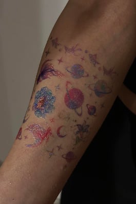 Geçici Karışık Figürlü Simli Dövme Tattoo