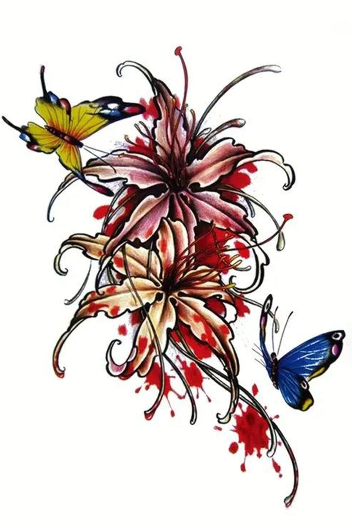 Geçici Kelebek Ve Çiçek Figürlü Dövme Tattoo