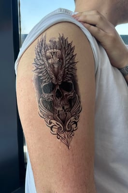 Geçici Kuru Kafa Figürlü Büyük Boy Dövme Tattoo